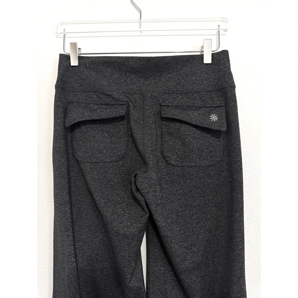 Athleta Fusion Gray Heathered Wide Leg Yoga Flare Pants Back Flap Pockets